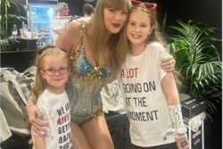 Taylor Swift meets with Sami Foster's girls Hope and Autumn backstage at Wembley Stadium london terror stabbing attack victims